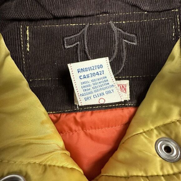 True Religion Puffer Vest Womens Small Yellow Patchwork Y2K Corduroy - Picture 7 of 8